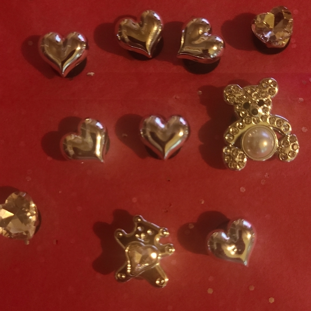 JIBBITS SILVER SHOE CHARMS VARIOUS SHAPES RHINESTONES TEDDY BEAR qty 9 - Picture 2 of 6
